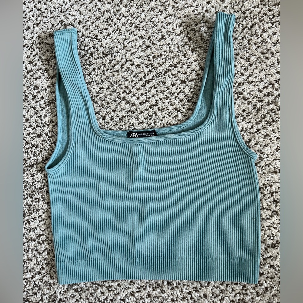 Zara Green Ribbed Crop Tank Top - worn once
